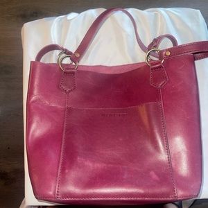 Loved and broken in boysenberry Portland leather market tote